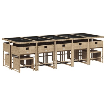 Set mobilier de grădină cu perne, 15 piese, bej, poliratan - Img 3