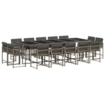 Set mobilier de grădină cu perne, 15 piese, gri, poliratan - Img 2