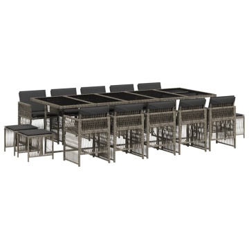 Set mobilier de grădină cu perne, 15 piese, gri, poliratan - Img 2