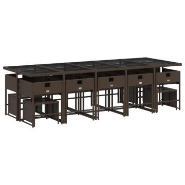 Set mobilier de grădină cu perne, 15 piese, maro, poliratan - Img 3