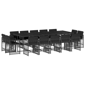 Set mobilier de grădină cu perne, 15 piese, negru, poliratan - Img 2