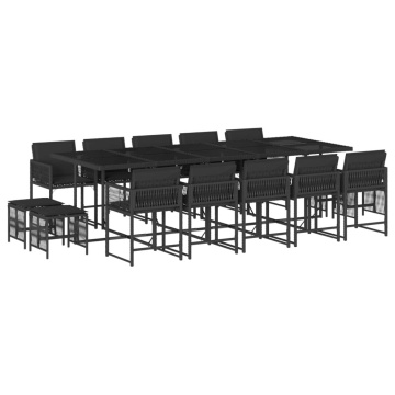 Set mobilier de grădină cu perne, 15 piese, negru, poliratan - Img 2