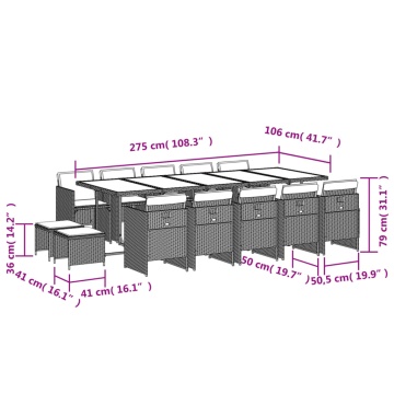 Set mobilier de grădină cu perne, 15 piese, negru, poliratan - Img 5