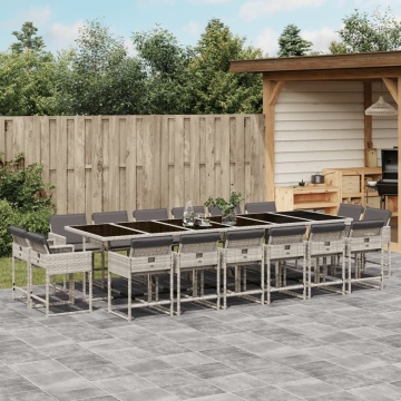 Set mobilier de grădină cu perne 17 piese gri deschis poliratan - Img 1