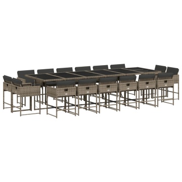 Set mobilier de grădină cu perne, 17 piese, gri, poliratan - Img 2