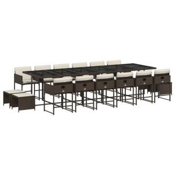 Set mobilier de grădină cu perne, 17 piese, maro, poliratan - Img 2