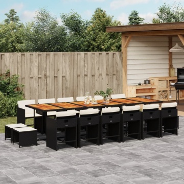 Set mobilier de grădină cu perne, 17 piese, negru, poliratan - Img 1