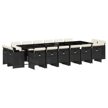 Set mobilier de grădină cu perne, 17 piese, negru, poliratan - Img 2