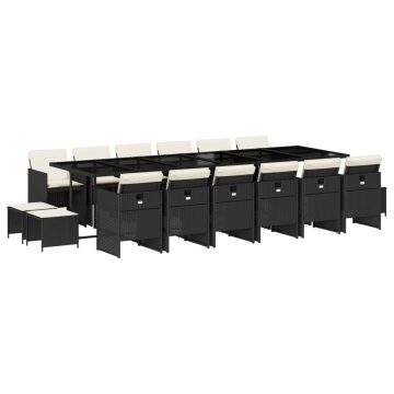 Set mobilier de grădină cu perne, 17 piese, negru, poliratan - Img 2
