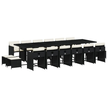 Set mobilier de grădină cu perne, 17 piese, negru, poliratan - Img 2