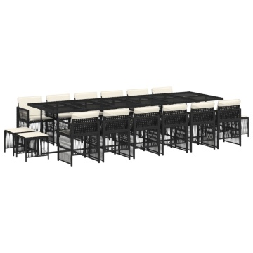 Set mobilier de grădină cu perne, 17 piese, negru, poliratan - Img 2