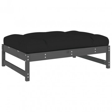Set mobilier de grădină cu perne, 2 piese, gri, lemn masiv - Img 8