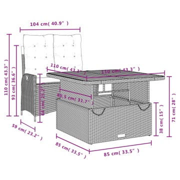 Set mobilier de grădină cu perne, 2 piese, gri, poliratan - Img 7