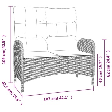 Set mobilier de grădină cu perne, 2 piese, gri, poliratan - Img 6