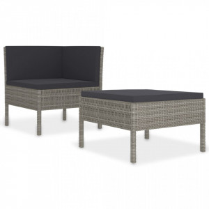 Set mobilier de grădină cu perne, 2 piese, gri, poliratan - Img 2