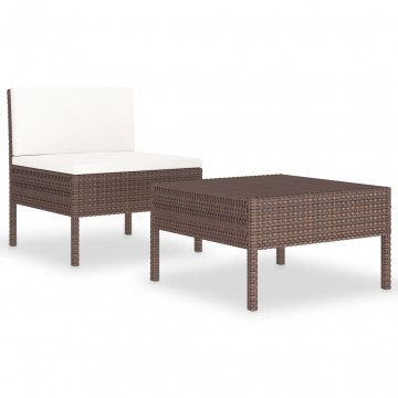 Set mobilier de grădină cu perne, 2 piese, maro, poliratan - Img 2