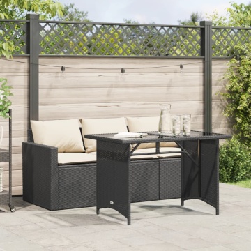 Set mobilier de grădină cu perne, 2 piese, negru, poliratan - Img 1