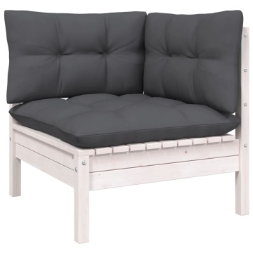 Set mobilier de grădină cu perne, 3 piese, alb, lemn masiv pin - Img 3