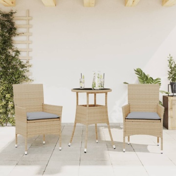 Set mobilier de grădină cu perne 3 piese bej poliratan & sticlă - Img 1