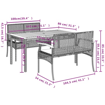 Set mobilier de grădină cu perne, 3 piese, bej, poliratan - Img 7