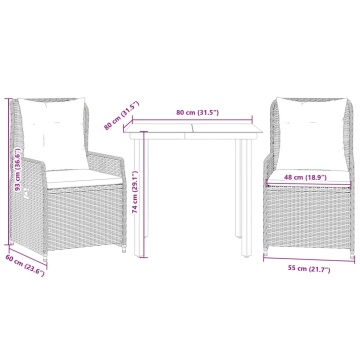 Set mobilier de grădină cu perne, 3 piese, bej, poliratan - Img 7