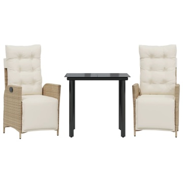 Set mobilier de grădină cu perne, 3 piese, bej, poliratan - Img 2