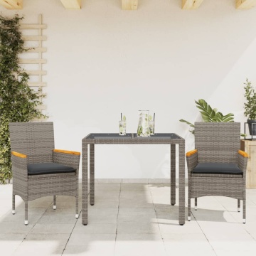 Set mobilier de grădină cu perne 3 piese gri poliratan & sticlă - Img 1