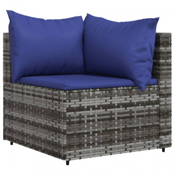 Set mobilier de grădină cu perne, 3 piese, gri, poliratan - Img 4