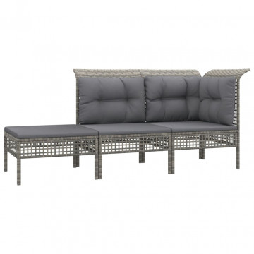 Set mobilier de grădină cu perne, 3 piese, gri, poliratan - Img 2