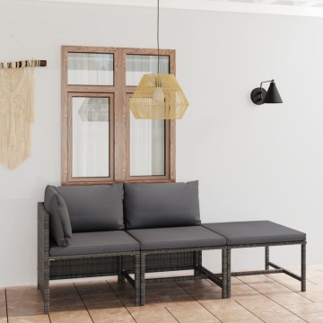Set mobilier de grădină cu perne, 3 piese, gri, poliratan - Img 1