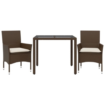 Set mobilier de grădină cu perne 3 piese maro poliratan&sticlă - Img 2