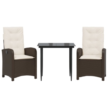 Set mobilier de grădină cu perne, 3 piese, maro, poliratan - Img 2