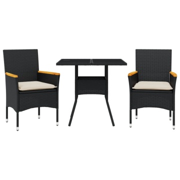 Set mobilier de grădină cu perne 3 piese negru poliratan&sticlă - Img 2