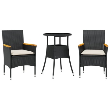 Set mobilier de grădină cu perne 3 piese negru poliratan&sticlă - Img 2