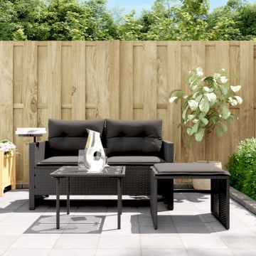 Set mobilier de grădină cu perne, 3 piese, negru, poliratan - Img 3