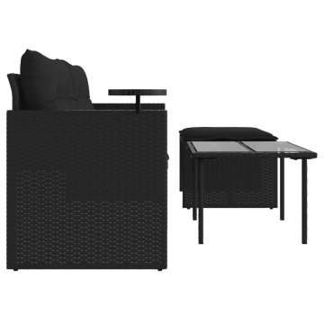 Set mobilier de grădină cu perne, 3 piese, negru, poliratan - Img 5