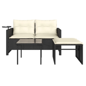 Set mobilier de grădină cu perne, 3 piese, negru, poliratan - Img 8