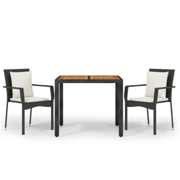 Set mobilier de grădină cu perne, 3 piese, negru, poliratan - Img 2