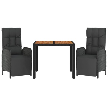 Set mobilier de grădină cu perne, 3 piese, negru, poliratan - Img 3