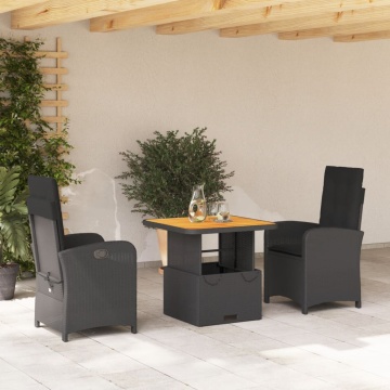 Set mobilier de grădină cu perne, 3 piese, negru, poliratan - Img 1