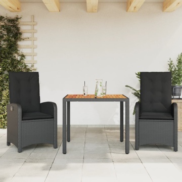 Set mobilier de grădină cu perne, 3 piese, negru, poliratan - Img 1