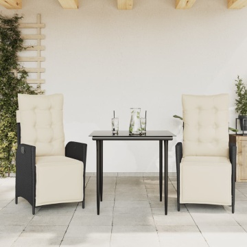 Set mobilier de grădină cu perne, 3 piese, negru, poliratan - Img 1