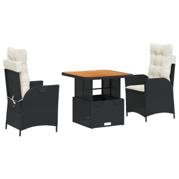 Set mobilier de grădină cu perne, 3 piese, negru, poliratan - Img 2