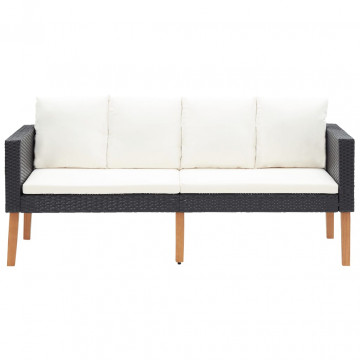 Set mobilier de grădină cu perne, 3 piese, negru, poliratan - Img 3
