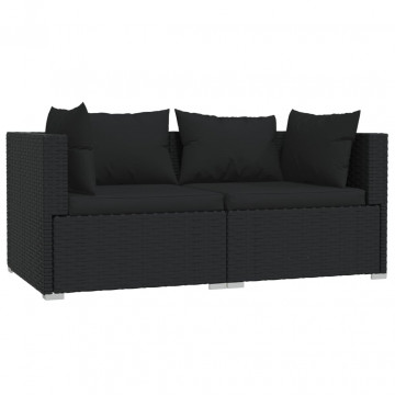 Set mobilier de grădină cu perne, 3 piese, negru, poliratan - Img 8