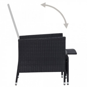 Set mobilier de grădină cu perne, 3 piese, negru, poliratan - Img 5