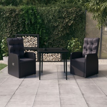 Set mobilier de grădină cu perne, 3 piese, negru - Img 1