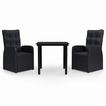 Set mobilier de grădină cu perne, 3 piese, negru - Img 2