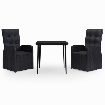 Set mobilier de grădină cu perne, 3 piese, negru - Img 2