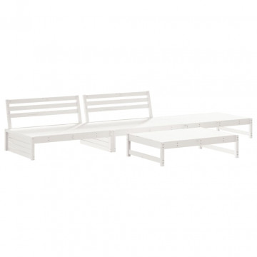 Set mobilier de grădină cu perne, 4 piese, alb, lemn masiv - Img 3